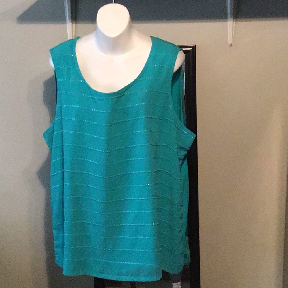 Aqua blue pull-over top with sequin decor